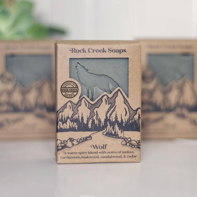 Rock Creek Soaps SOAP BAR WOLF - teakwood, cardamom, amber, & cedar